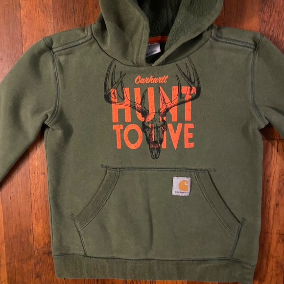 Vintage Carhartt Hunt To Live Outdoor Hunting Green Pullover Hoodie Sweatshirt 7 - Picture 2 of 3